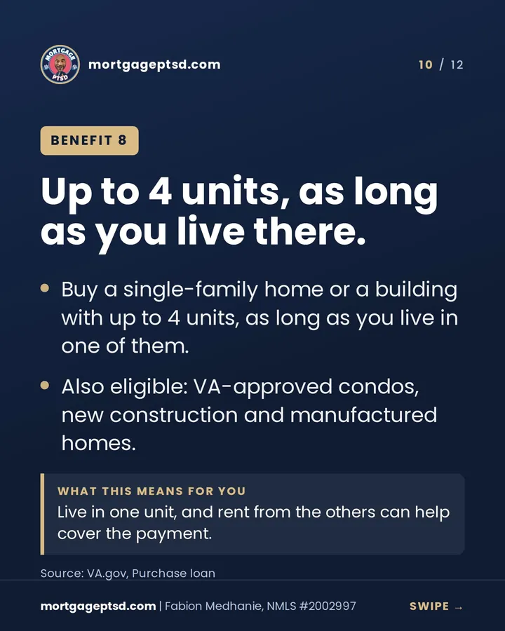 Benefit 8: buy up to 4 units as long as you live in one of them